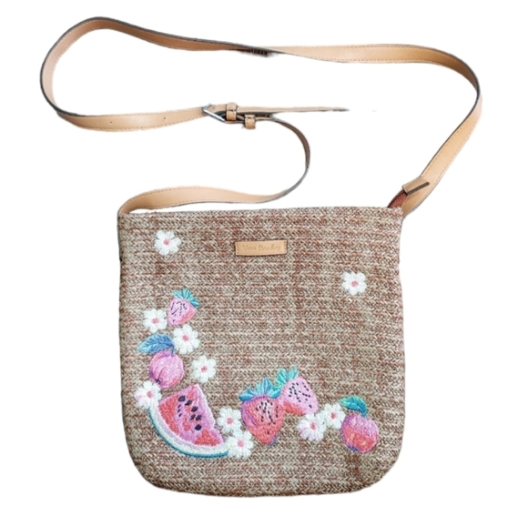 Vera Bradley Woven Straw Embroidered Fruit Floral Crossbody Bag Summer Beach - Picture 1 of 14